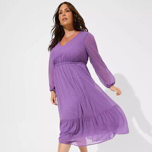 Purple Heart Tea Length Clip Dot Open Back A-Line Dress